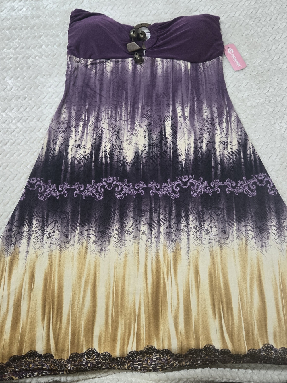 Vintage Anahi Y2K Strapless Padded Ombre Dress Purple Tan Boho Whimsigoth